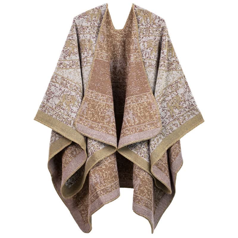 Jacquard Elephant Shawl Wrap | Soft Acrylic | 51" x 59"