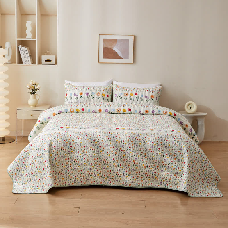 Floral Quilted Bedding Set | Cotton | Queen or King Size