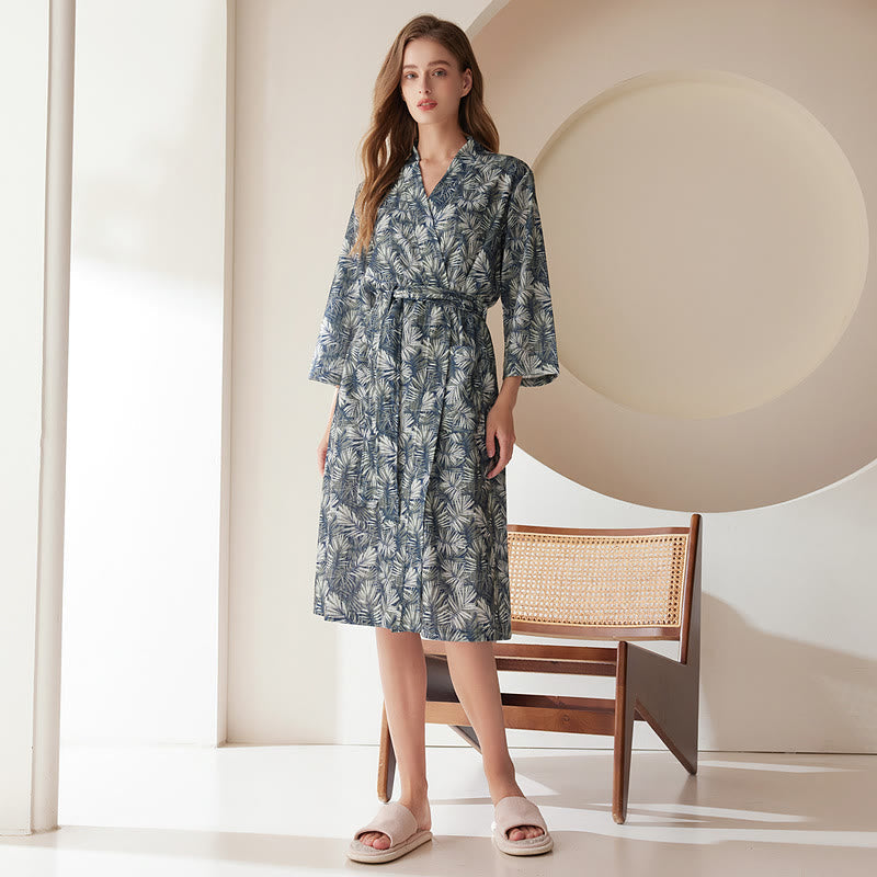 Palm Leaves Bathrobe | Absorbent Polyester | Loose-Fit Design