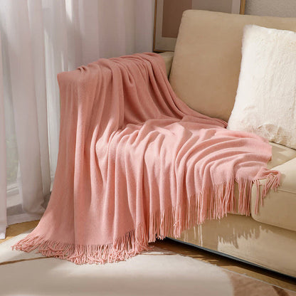 Tassel Throw Blanket | Soft Acrylic Fabric | 50" x 70" or 51" x 94"