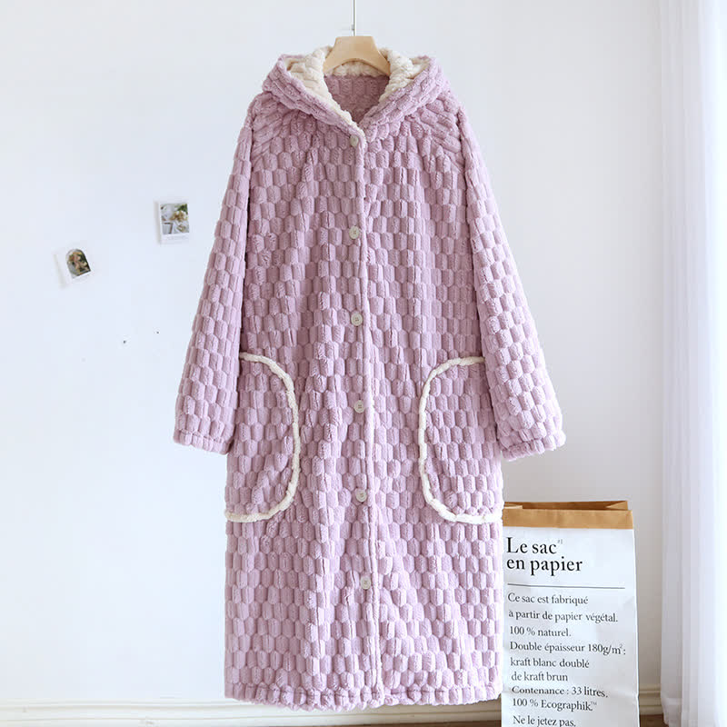 Hooded Bathrobe | Soft Microfiber Flannel | Solid Color