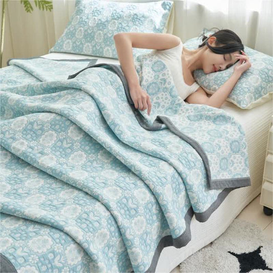 Summer Floral Cotton Gauze Quilt Set | 100% Organic Cotton | Full/Queen Size