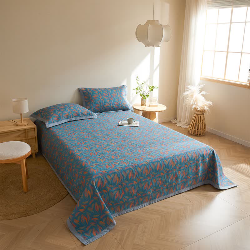 Cotton Gauze Quilt | Reversible Feather Design | Full/Queen Size
