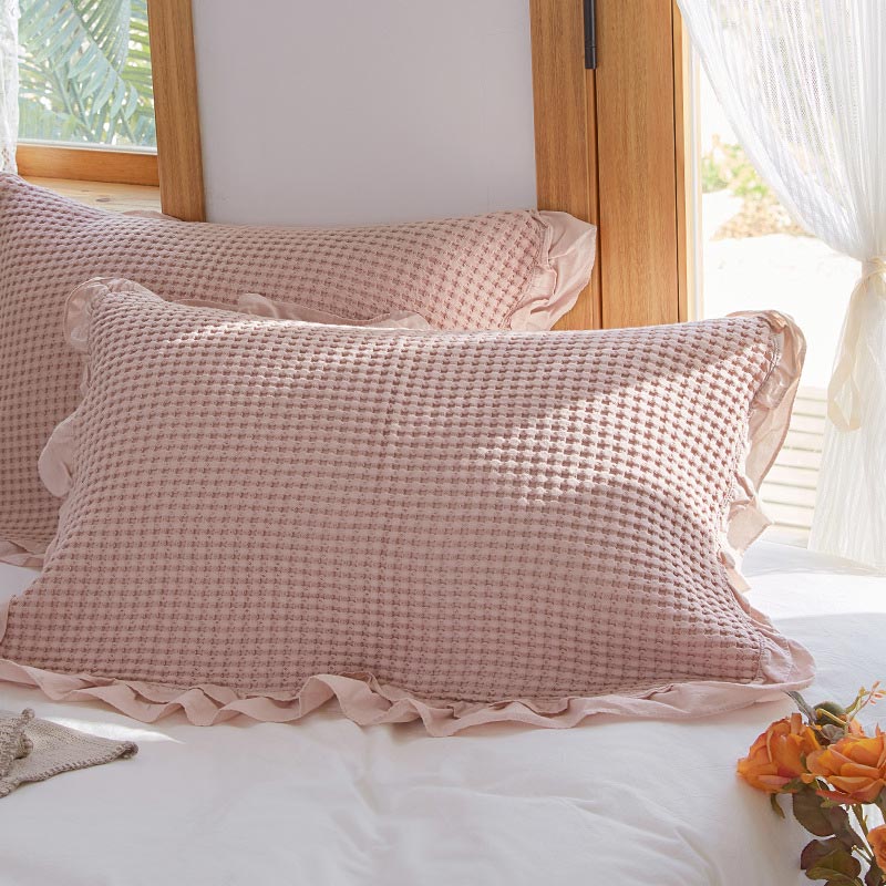 Cotton Pillowcases | Waffle Weave Ruffle | Set of 2