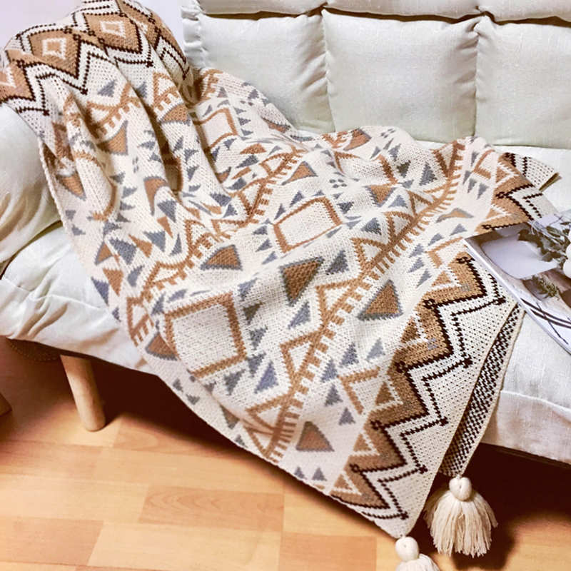 Cozy Knitted Blanket | Soft Acrylic Fiber | Decorative Tassel Design