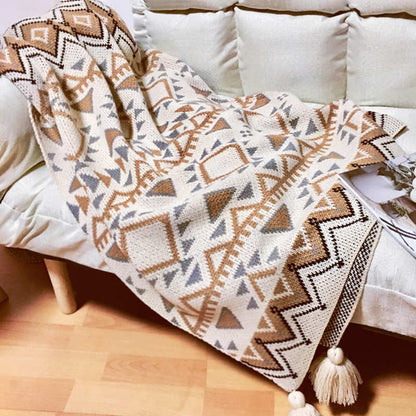 Cozy Knitted Blanket | Soft Acrylic Fiber | Decorative Tassel Design