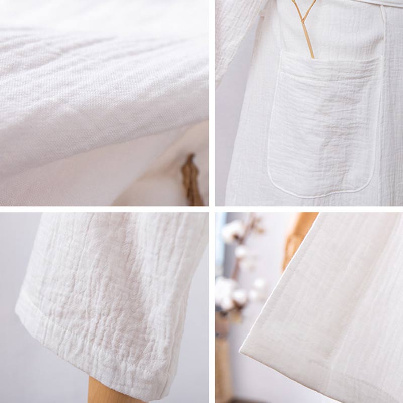 Cotton Long Sleeve V-Neck Bathrobe | Soft & Lightweight | With Pockets