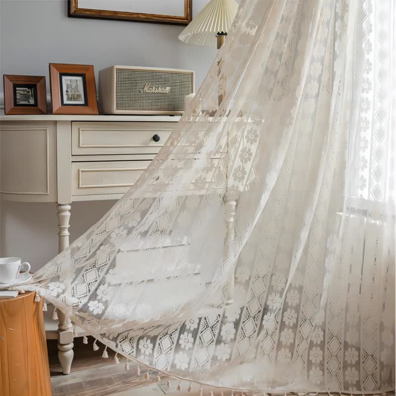 Decorative Curtain | Polyester | Diamond & Flower Design