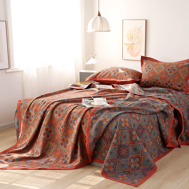 Cotton Quilt | Reversible Embroidered Petal Flower Pattern | Full, Queen, King Sizes