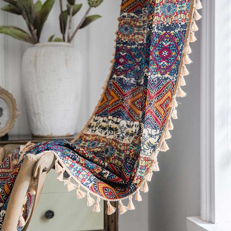 Boho Semi-Blackout Curtains | Cotton Blend Fabric | Colorful Drapes