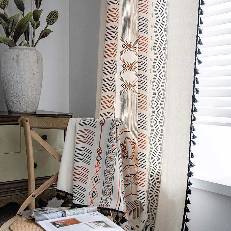 Semi Blackout Curtain | Cotton Blend Fabric | Orange & Black