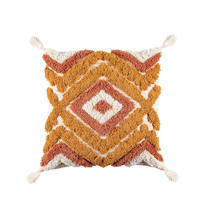 Morocco Jacquard Pillow Cover | Cotton with Tassels | Neutral Color