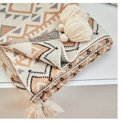 Cozy Knitted Blanket | Soft Acrylic Fiber | Decorative Tassel Design