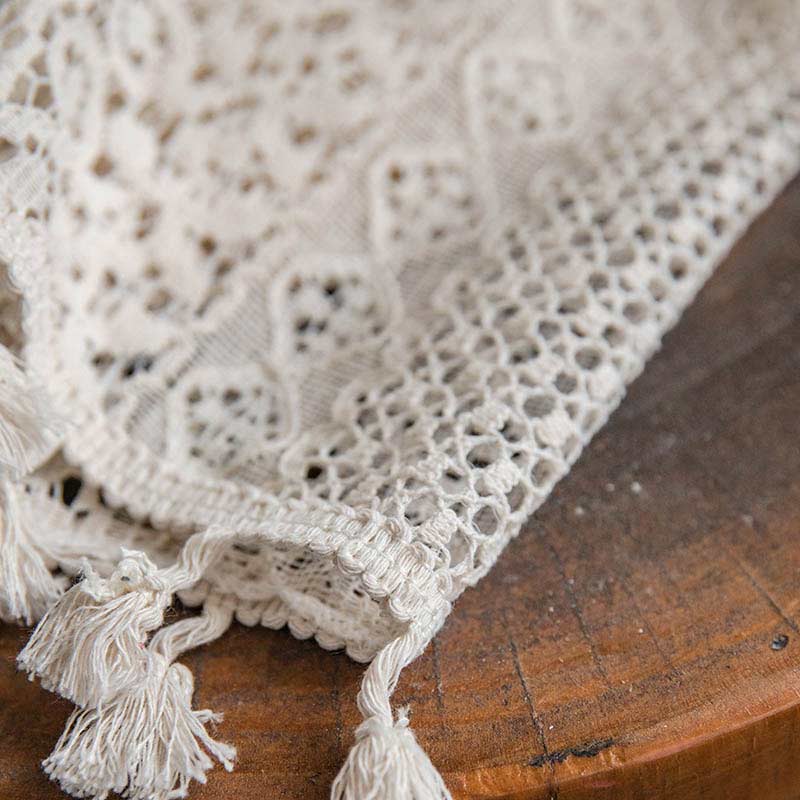 Cotton Beige Bohemian Curtain | Hollow-Out Tassel Design | 1 Piece