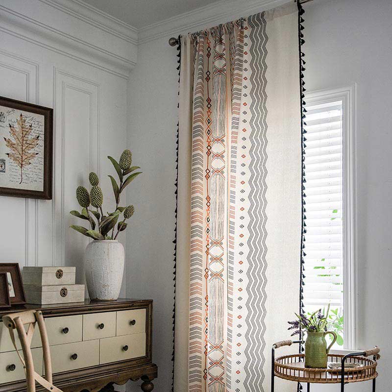 Semi Blackout Curtain | Cotton Blend Fabric | Orange & Black
