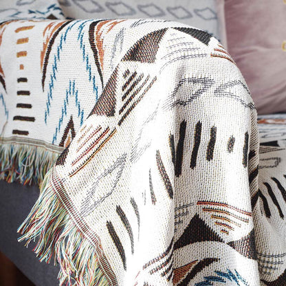 Bohemian Knitted Lounge Blanket | Cotton & Polyester | Reversible Design