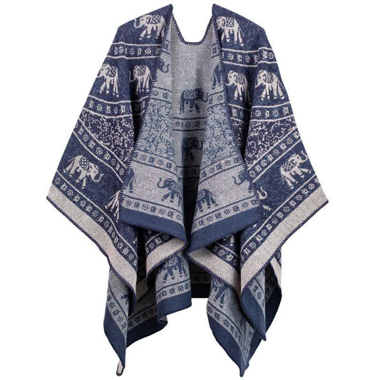 Jacquard Elephant Shawl Wrap | Soft Acrylic | 51" x 59"