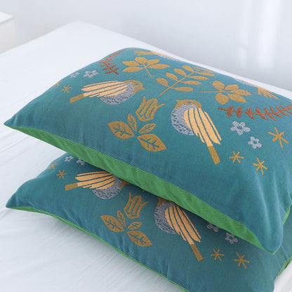 Boho Cotton Pillowcases | Flower and Bird Design | Set of 2