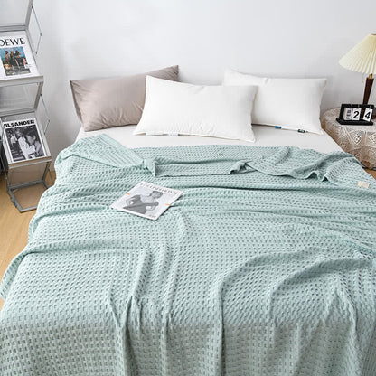 Solid Color Waffle Cotton Reversible Quilt | 100% Organic Cotton | Full/Queen Size