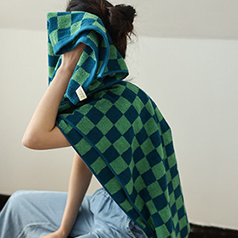 Retro Checkerboard Cotton Towel | Breathable & Soft | 35cm x 75cm