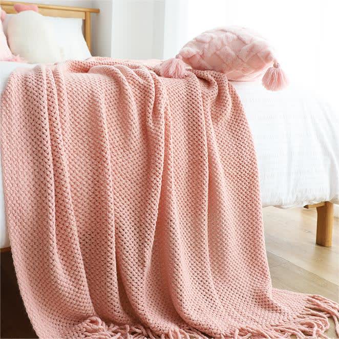 Knit Tassel Blanket | Soft Acrylic Fiber | Solid Color