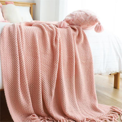 Knit Tassel Blanket | Soft Acrylic Fiber | Solid Color