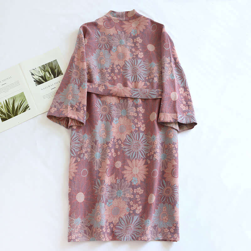 Floral Cotton Bathrobe | Loose-Fit Design | Comfortable Home Wear