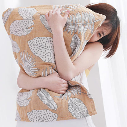 Cotton Pillow Towel Set | Breathable Leaf Print | 2 Pieces