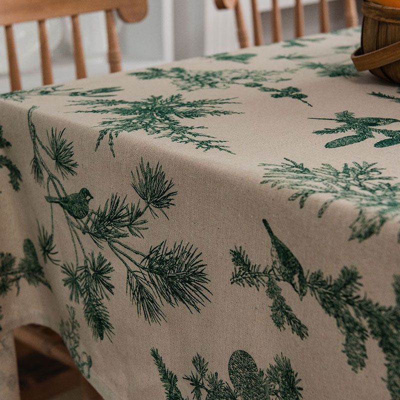 Pine Bird Tablecloth | Cotton Linen | Machine Washable