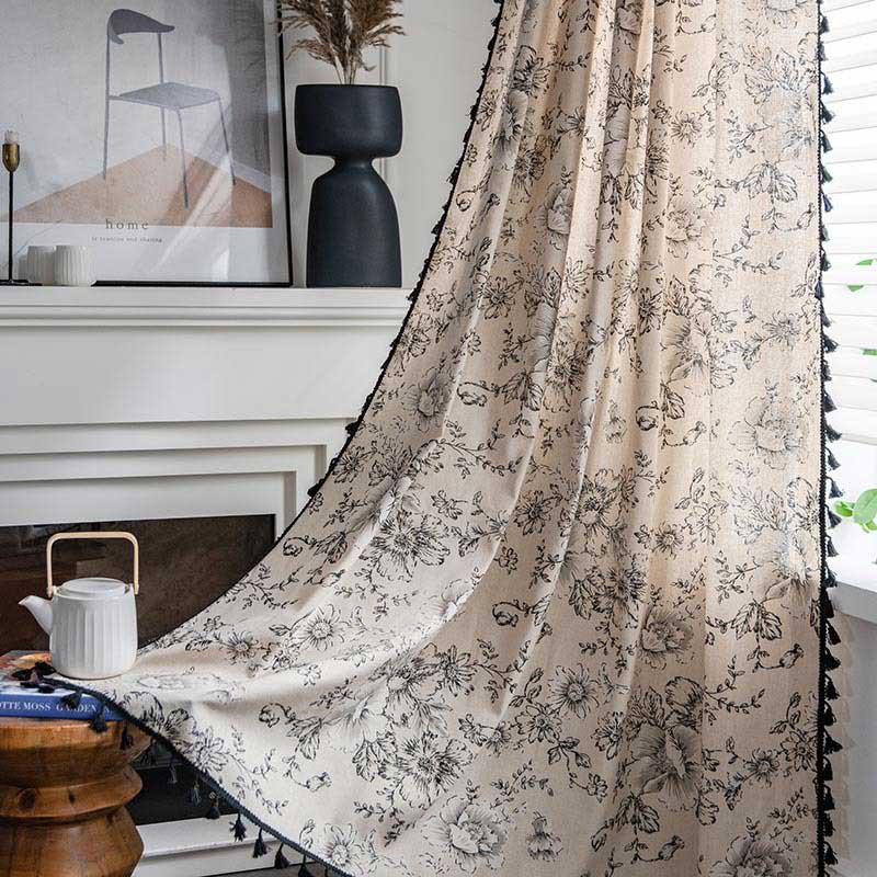 Black Flower Curtain | Cotton Blend | Semi-Blackout Design
