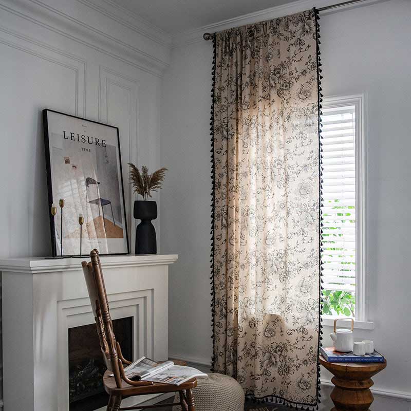 Black Flower Curtain | Cotton Blend | Semi-Blackout Design