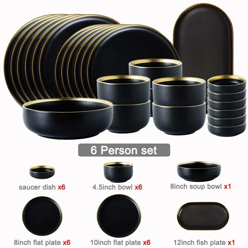 Legacy Dinnerware Set | Fine Porcelain | Black and Gold