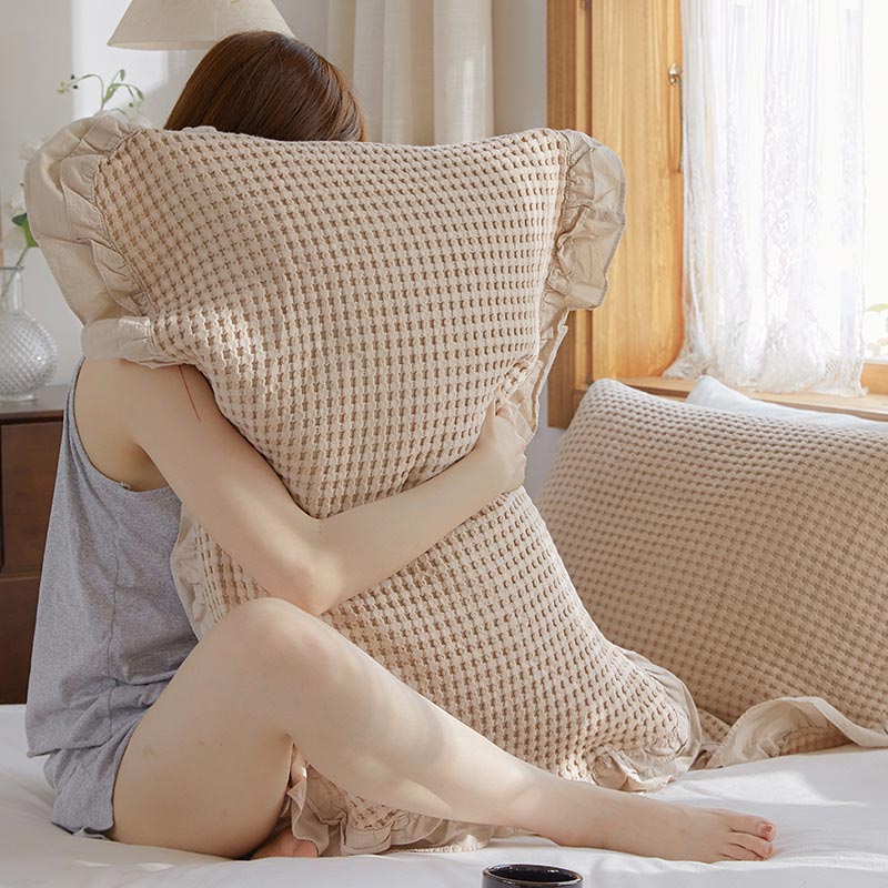 Cotton Pillowcases | Waffle Weave Ruffle | Set of 2