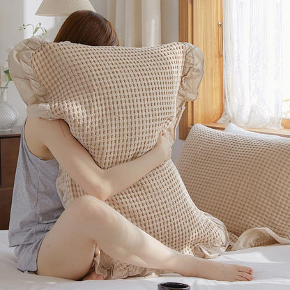 Cotton Pillowcases | Waffle Weave Ruffle | Set of 2