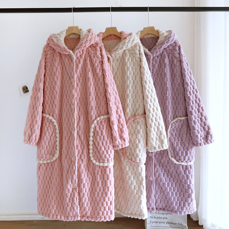 Hooded Bathrobe | Soft Microfiber Flannel | Solid Color
