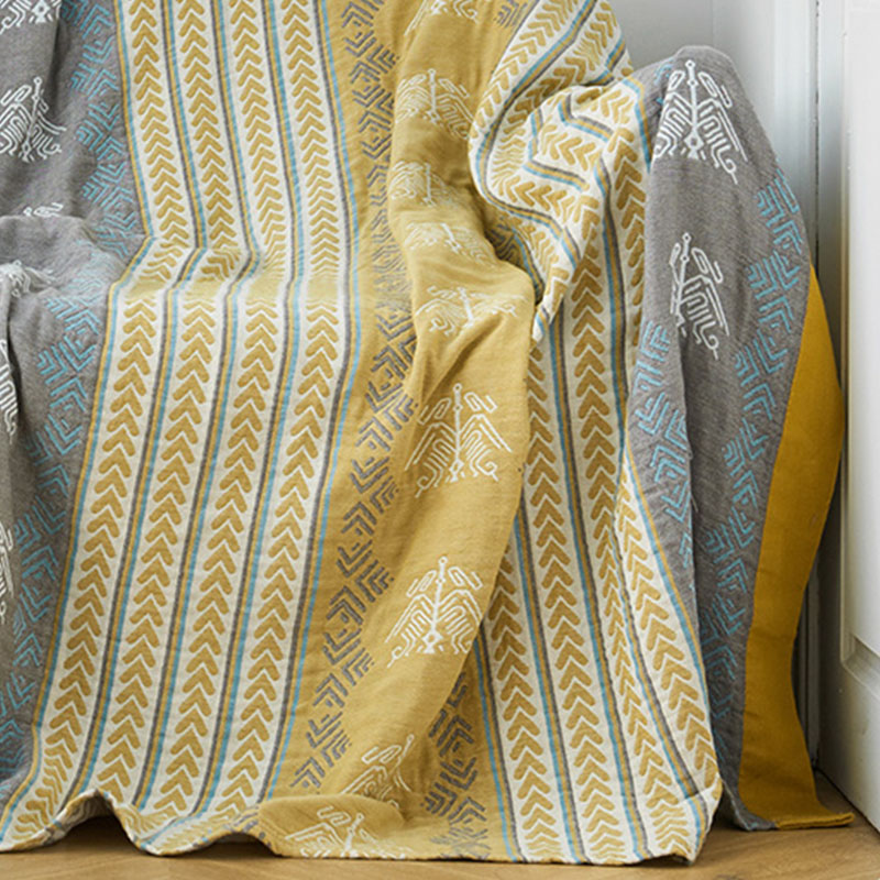 Reversible Cotton Blanket | Wheat Ear Print | 59" x 79"