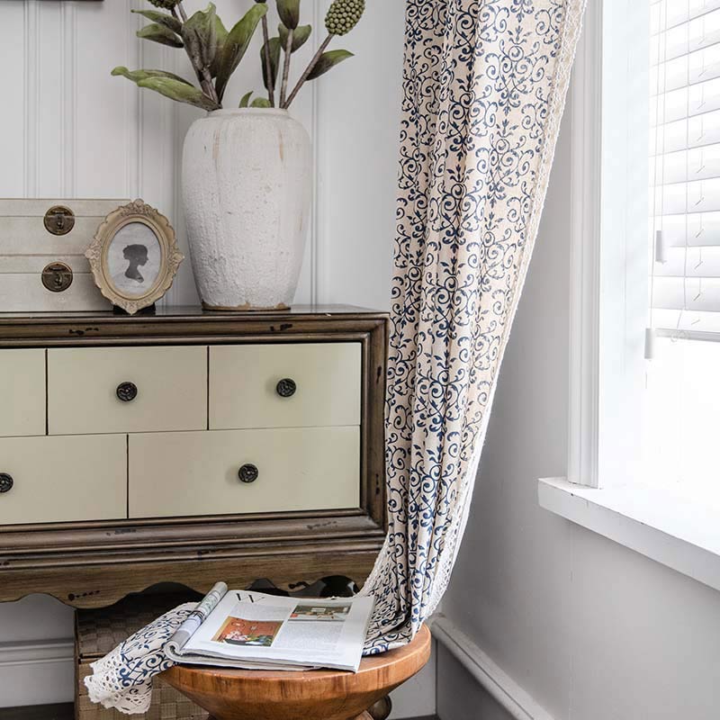 Boho Semi-Blackout Curtain | Cotton Blend | Blue Pattern