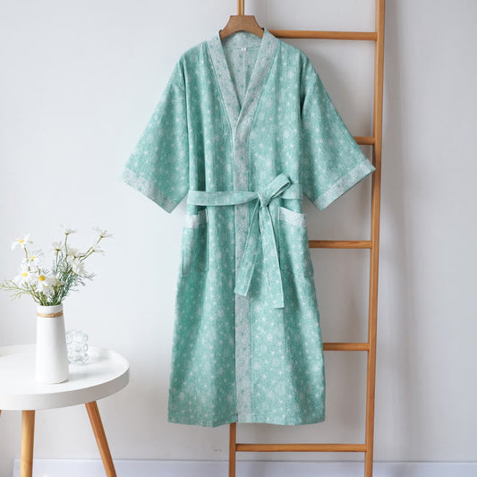 Summer Bathrobe | Cotton Gauze | Dual Layer, Adjustable Belt