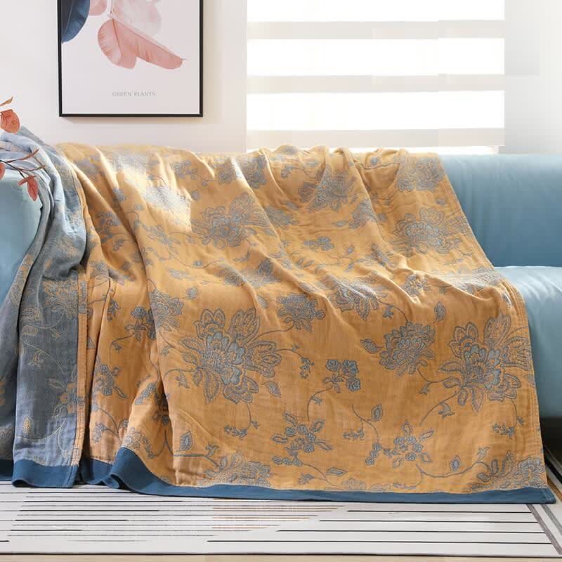 Cotton Sofa Blanket | Lightweight Flower Print | Reversible Design 59" x 79"