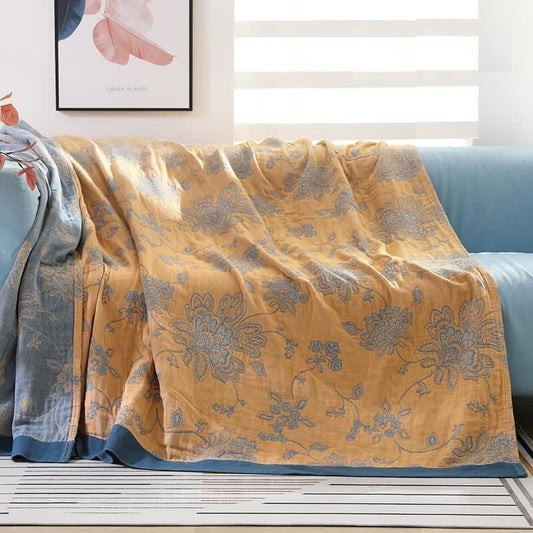 Cotton Sofa Blanket | Lightweight Flower Print | Reversible Design 59" x 79"