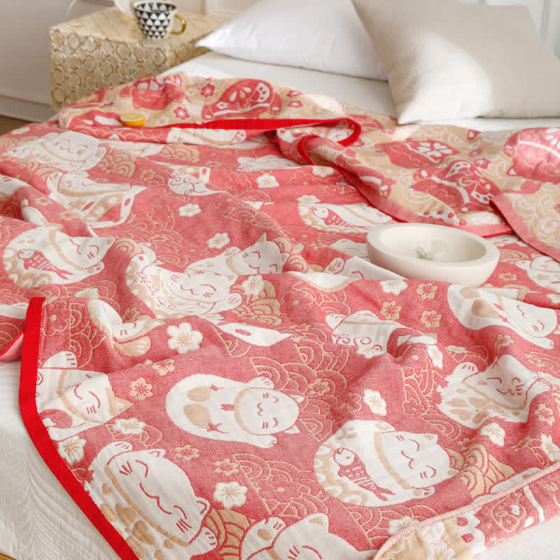 Cat Reversible Quilt | Breathable Organic Cotton | Full/Queen Size
