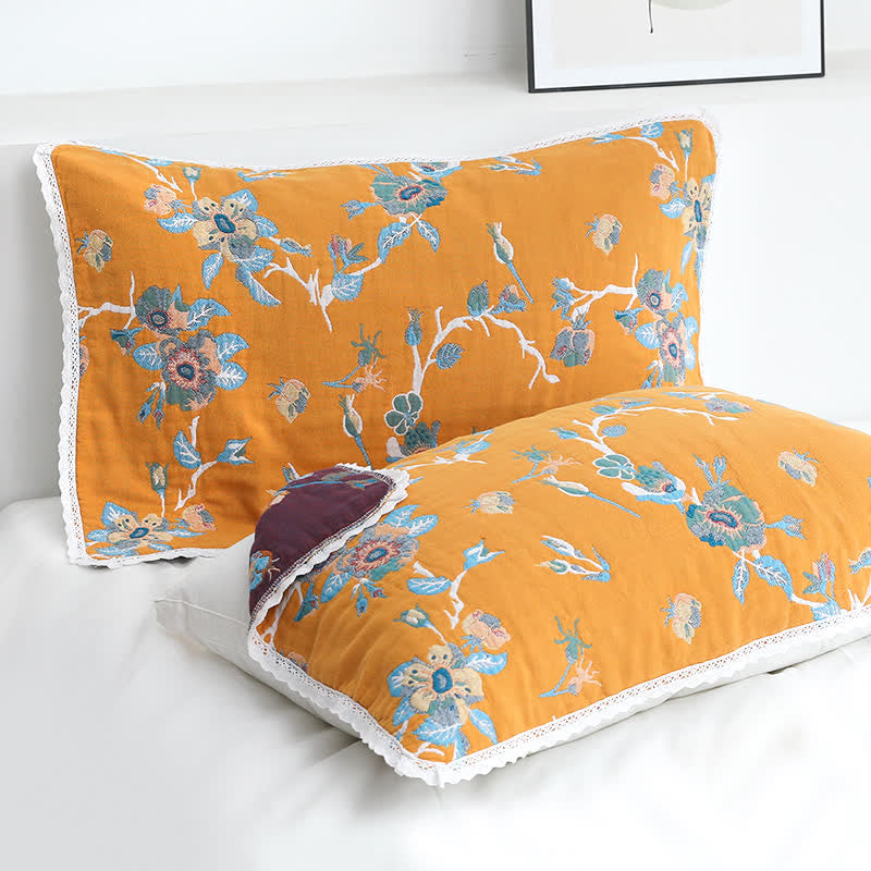 Cotton Pillow Towels | Retro Flower Design | Set of 2