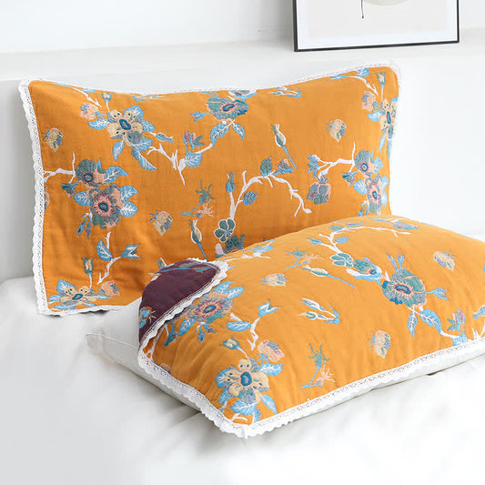 Cotton Pillow Towels | Retro Flower Design | Set of 2