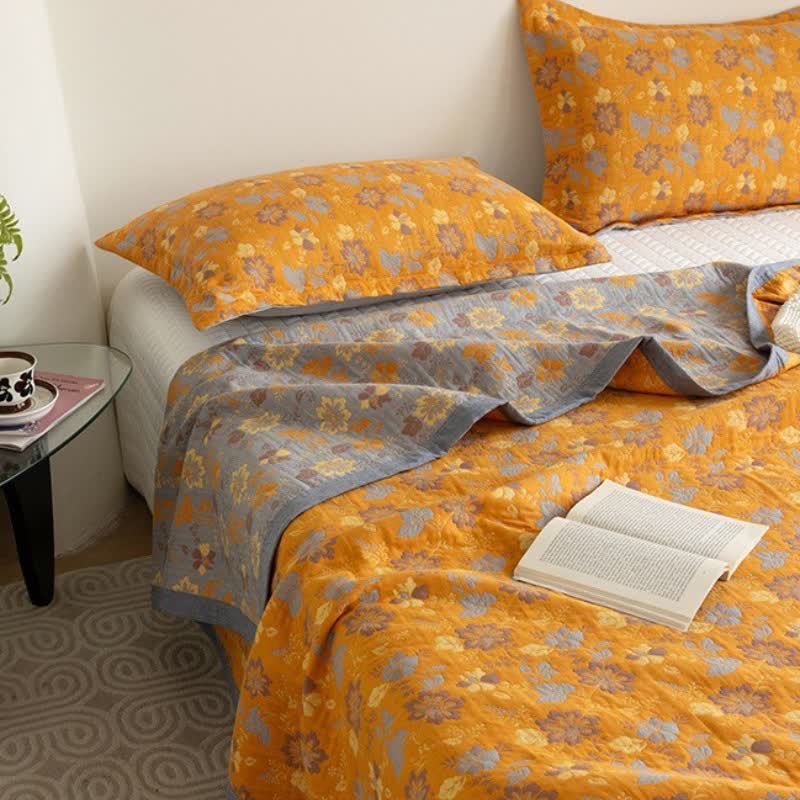 Gauze Floral Quilt Set | 100% Organic Cotton | Queen Size with 2 Pillowcases