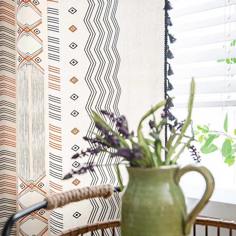 Semi Blackout Curtain | Cotton Blend Fabric | Orange & Black