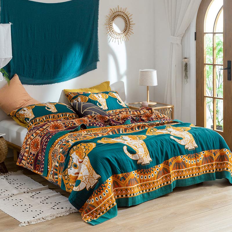 Cotton Reversible Quilt | Elephant Print Design | Full/Queen Size