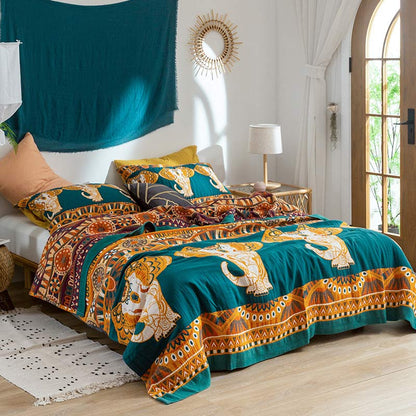 Cotton Reversible Quilt | Elephant Print Design | Full/Queen Size