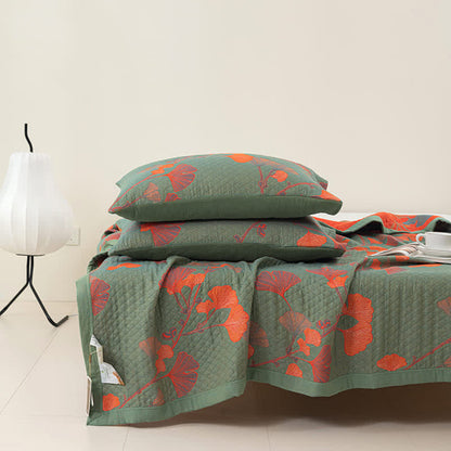 Ginkgo Leaf Quilt | 100% Organic Cotton | Orange