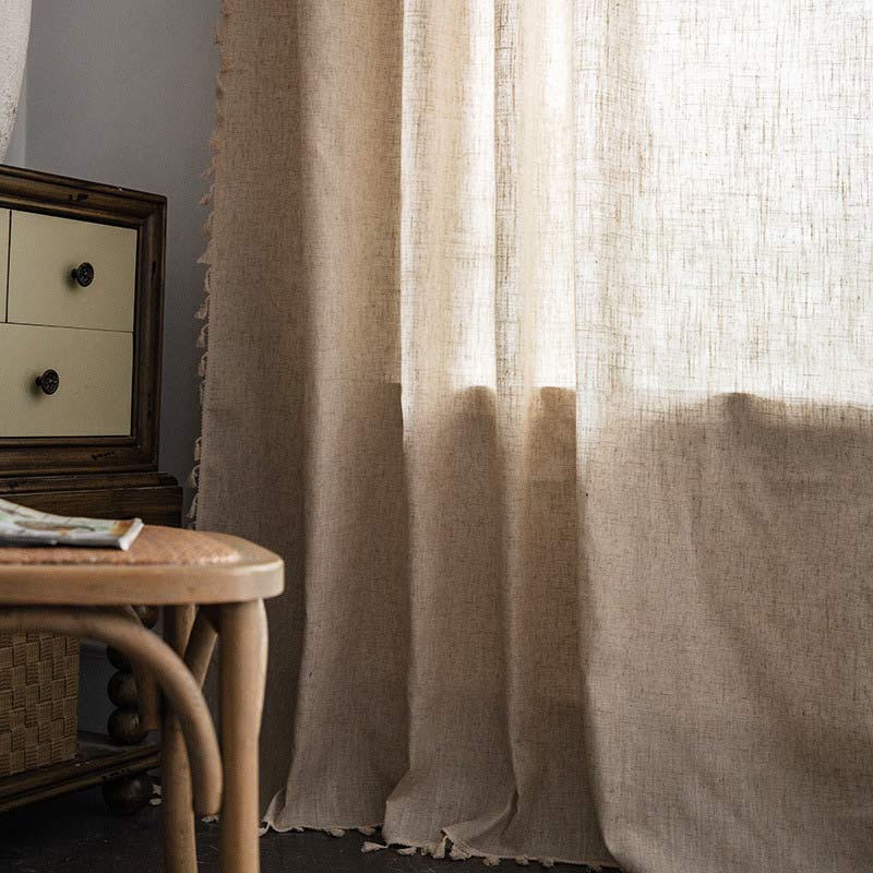 Boho Light Filtering Curtain | Beige Polyester | 1 Piece