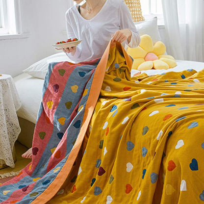 Reversible Quilt | 100% Organic Cotton | Full/Queen Size | Colorful Hearts